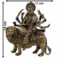 Brass Mahishasura Mardini Idol, Durga Murti, Chamundi Statue, Shakti Vigraham, Jagadamba Sculpture for Home Temple, Pooja Room, Navratri & Durga Puja Decor,Gold, 5.5 Inch, 1 Piece