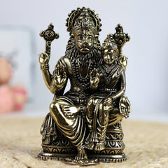 Lakshmi Narasimha Swamy Brass Idol – Ugra Narasimha Murti | Lakshmi Narasimhar Peetal Statue for Pooja, Decor & Gift,Gold, 4 Inch, 1 Piece