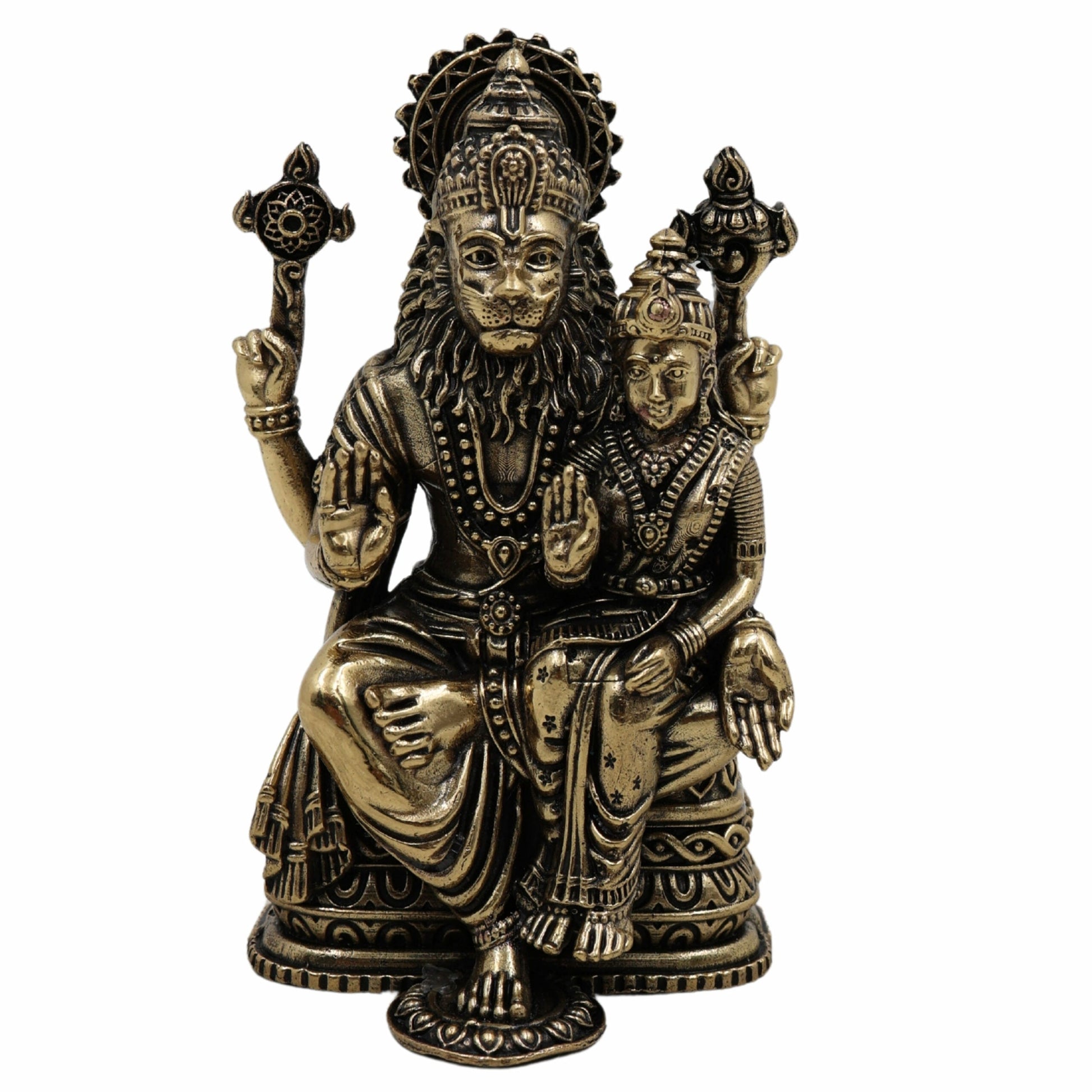Lakshmi Narasimha Swamy Brass Idol – Ugra Narasimha Murti | Lakshmi Narasimhar Peetal Statue for Pooja, Decor & Gift,Gold, 4 Inch, 1 Piece