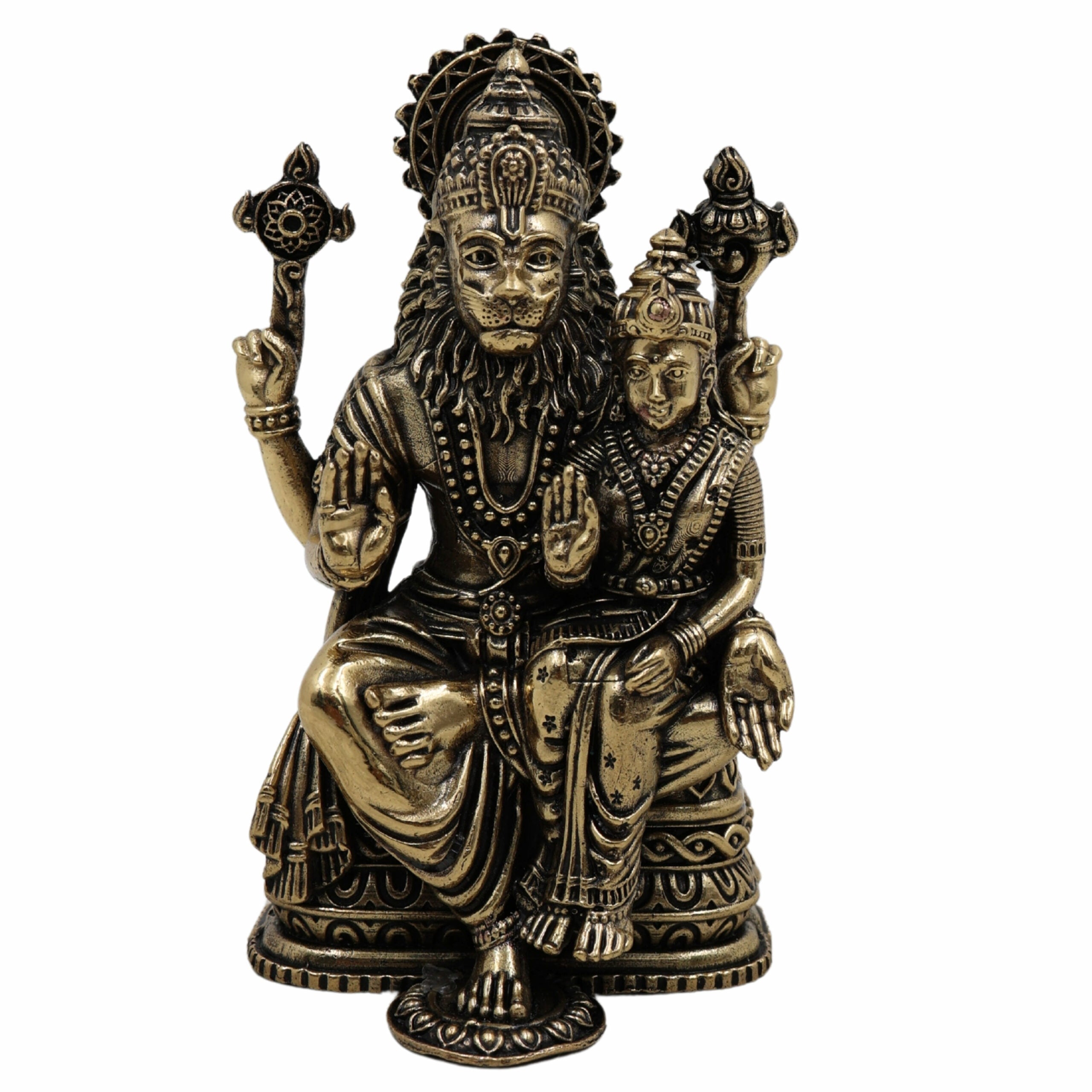 Lakshmi Narasimha Swamy Brass Idol – Ugra Narasimha Murti | Lakshmi Narasimhar Peetal Statue for Pooja, Decor & Gift,Gold, 4 Inch, 1 Piece