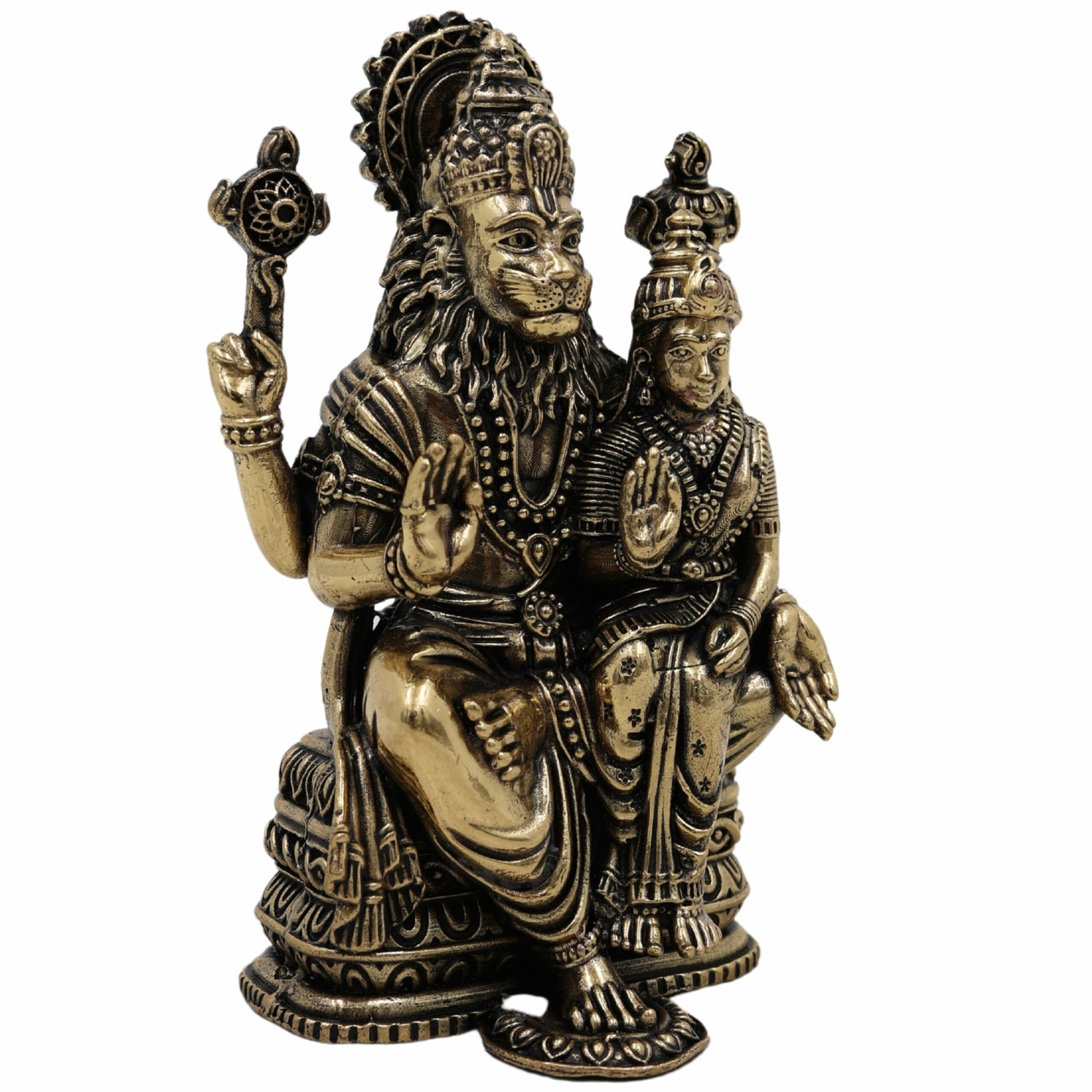 Lakshmi Narasimha Swamy Brass Idol – Ugra Narasimha Murti | Lakshmi Narasimhar Peetal Statue for Pooja, Decor & Gift,Gold, 4 Inch, 1 Piece