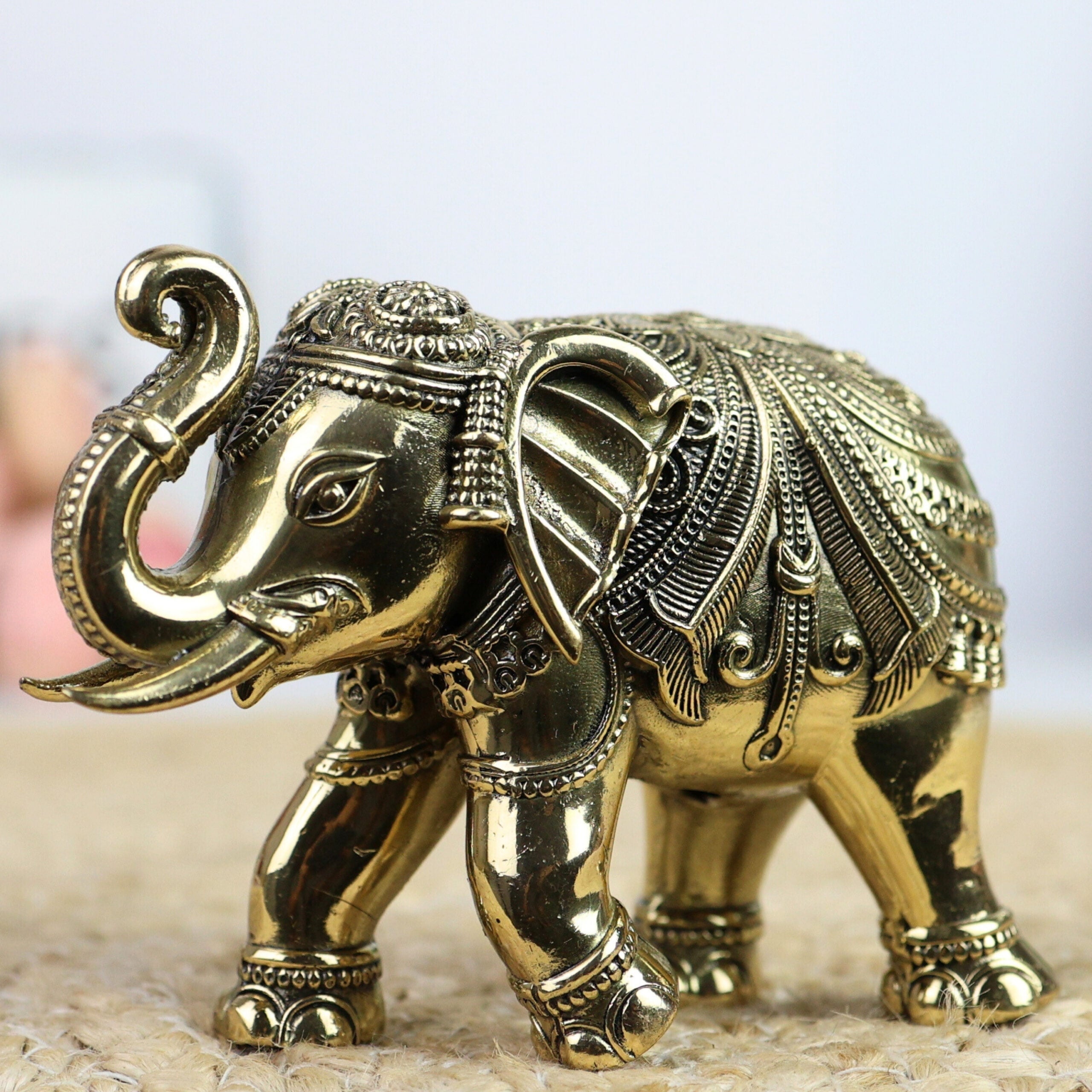 Handcrafted Brass Elephant, Gaja, Hathi, Gajraj, Aana, Yanai, Gajendra, Peetal Gajavahan for Home, Temple, Vastu, Gift Decor,Gold, 3 Inch, 1 Piece