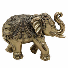 Handcrafted Brass Elephant, Gaja, Hathi, Gajraj, Aana, Yanai, Gajendra, Peetal Gajavahan for Home, Temple, Vastu, Gift Decor,Gold, 3 Inch, 1 Piece