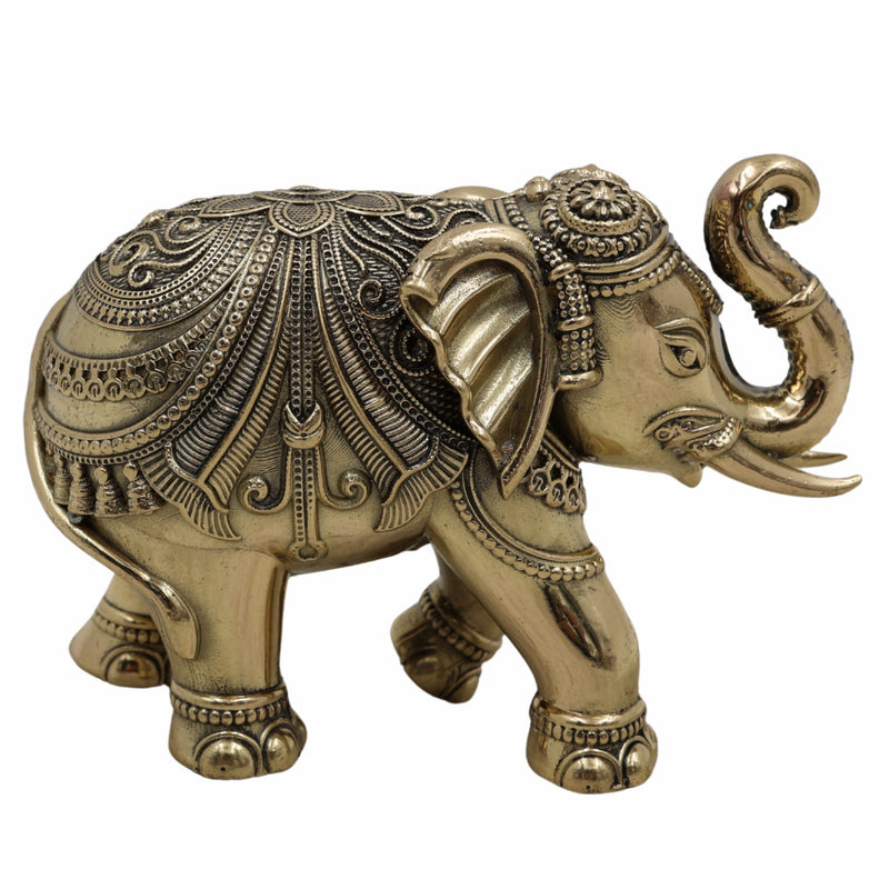 Handcrafted Brass Elephant, Gaja, Hathi, Gajraj, Aana, Yanai, Gajendra, Peetal Gajavahan for Home, Temple, Vastu, Gift Decor,Gold, 3 Inch, 1 Piece