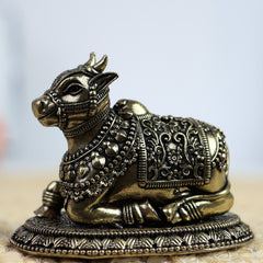 Handcrafted Brass Nandi, Nandikeshwara Basava, Shiva Vahana Vrishabha for Puja, Vastu & Home Decor,Gold, 2 Inch, 1 Piece