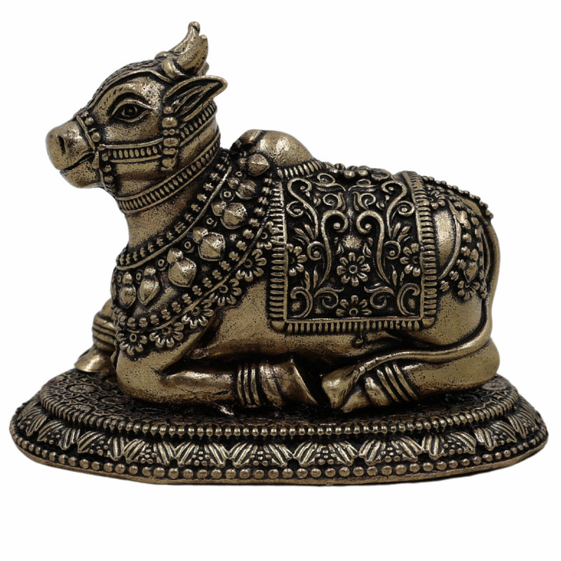 Handcrafted Brass Nandi, Nandikeshwara Basava, Shiva Vahana Vrishabha for Puja, Vastu & Home Decor,Gold, 2 Inch, 1 Piece