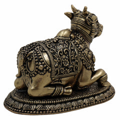 Handcrafted Brass Nandi, Nandikeshwara Basava, Shiva Vahana Vrishabha for Puja, Vastu & Home Decor,Gold, 2 Inch, 1 Piece