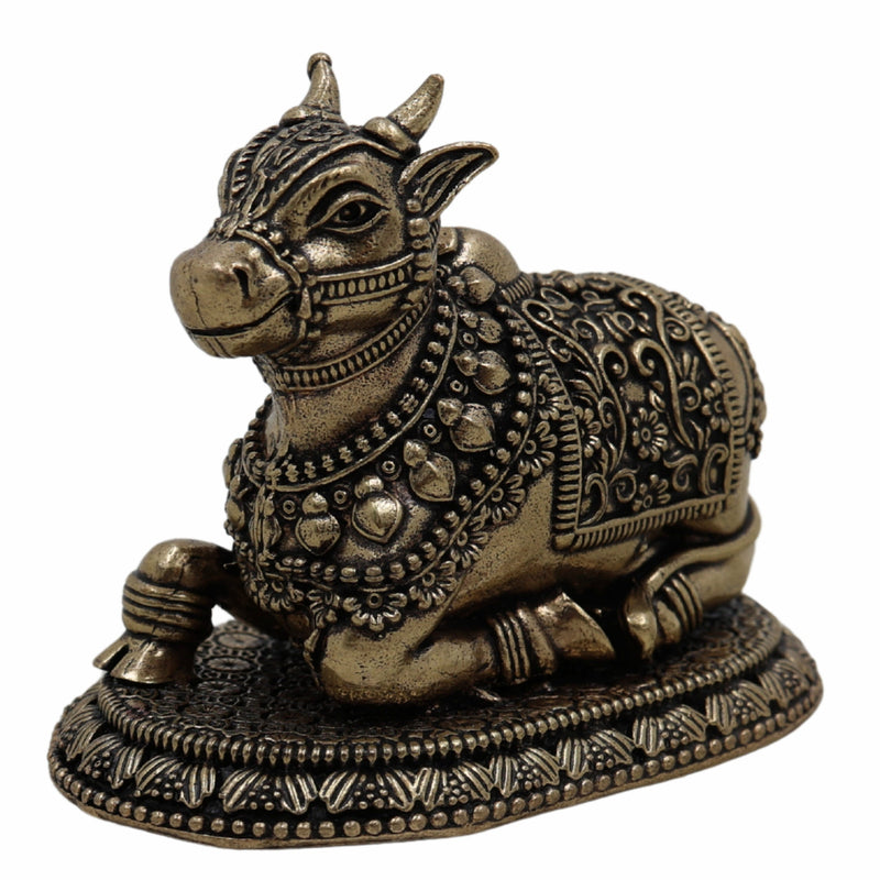 Handcrafted Brass Nandi, Nandikeshwara Basava, Shiva Vahana Vrishabha for Puja, Vastu & Home Decor,Gold, 2 Inch, 1 Piece