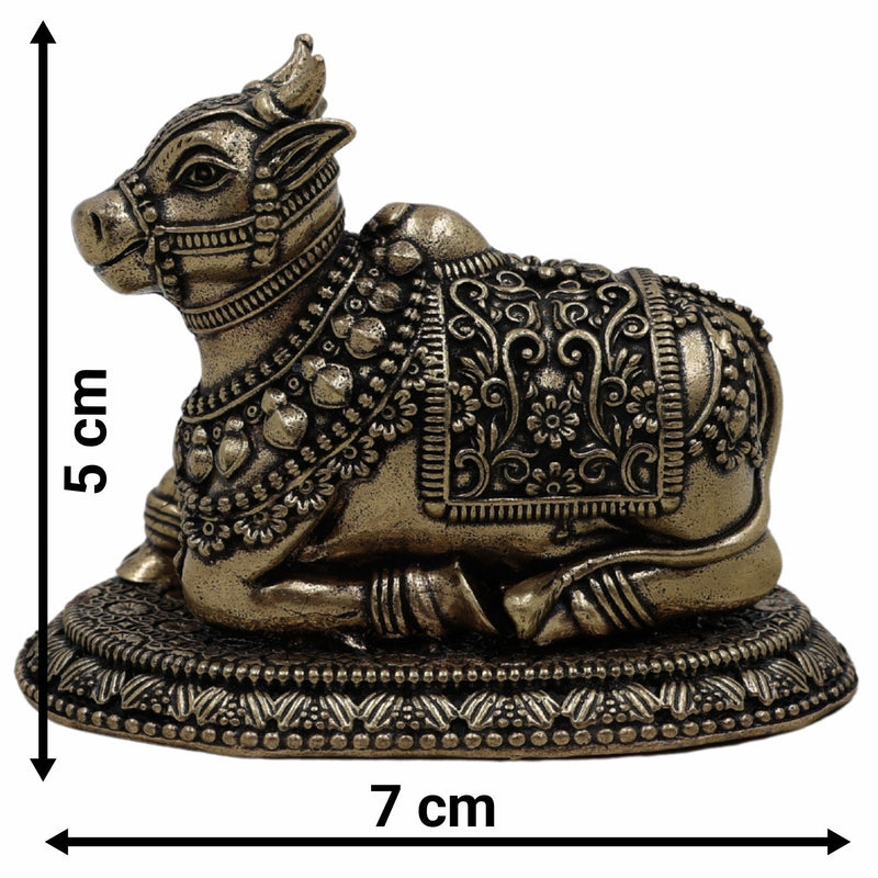 Handcrafted Brass Nandi, Nandikeshwara Basava, Shiva Vahana Vrishabha for Puja, Vastu & Home Decor,Gold, 2 Inch, 1 Piece