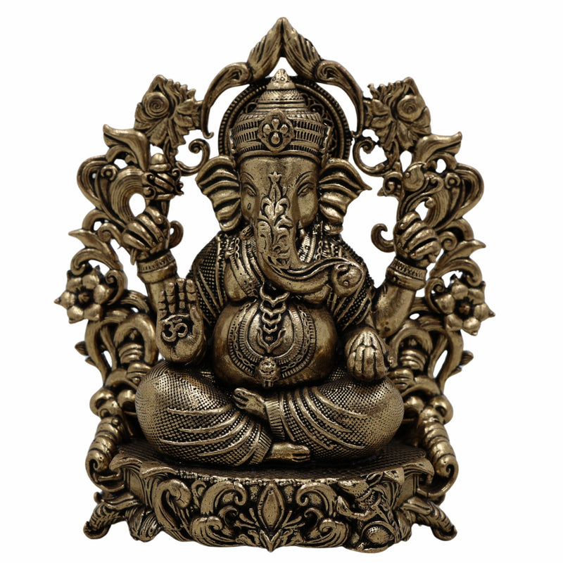 Brass Ganesh Idol, Ganapati Murti, Vighnaharta Statue for Pooja, Home Temple, Decor, Ganesh Chaturthi & Gifts,Gold, 4.5 Inch, 1 Piece