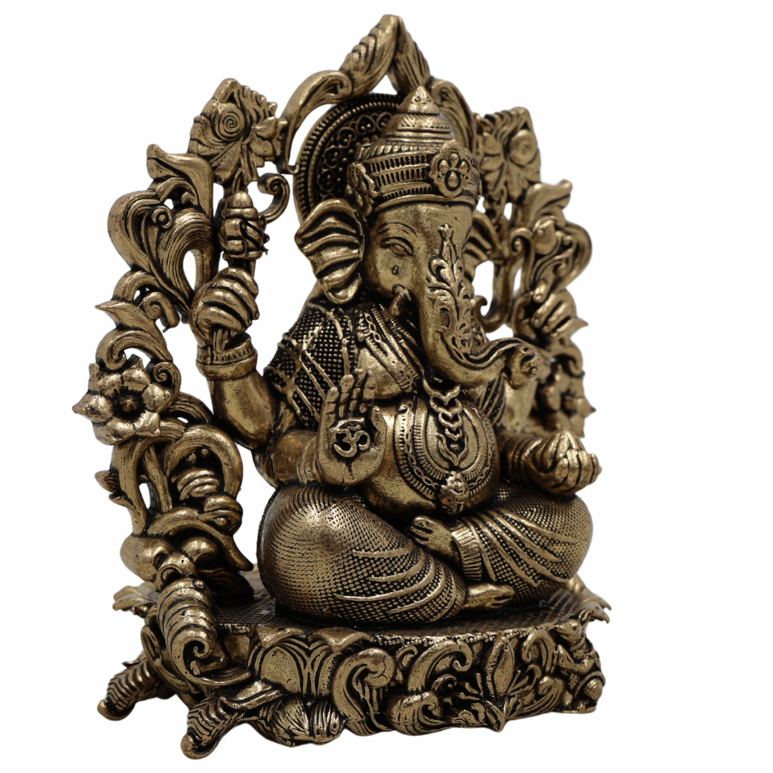 Brass Ganesh Idol, Ganapati Murti, Vighnaharta Statue for Pooja, Home Temple, Decor, Ganesh Chaturthi & Gifts,Gold, 4.5 Inch, 1 Piece