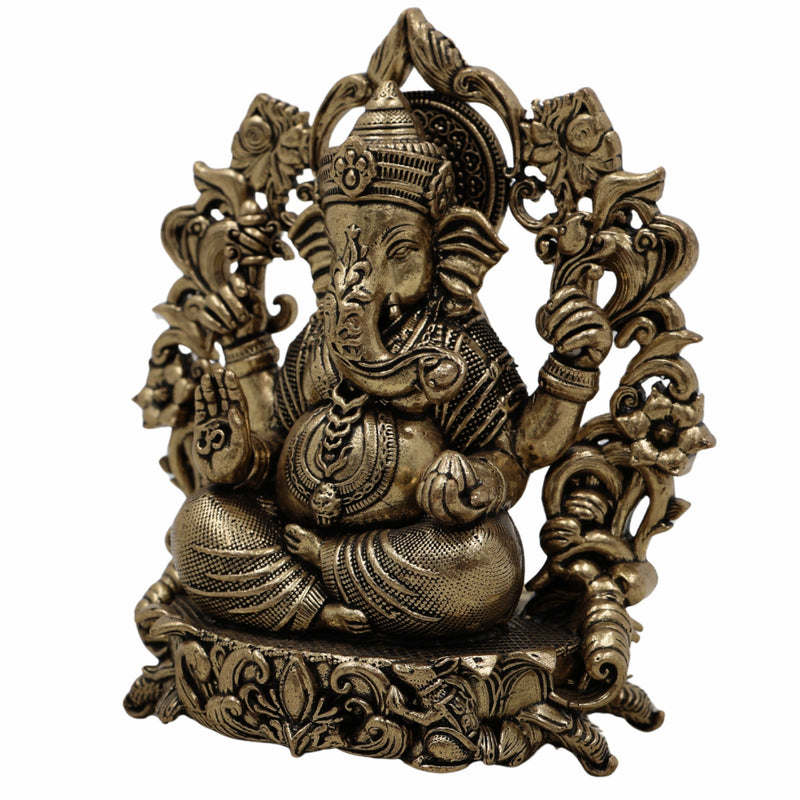 Brass Ganesh Idol, Ganapati Murti, Vighnaharta Statue for Pooja, Home Temple, Decor, Ganesh Chaturthi & Gifts,Gold, 4.5 Inch, 1 Piece