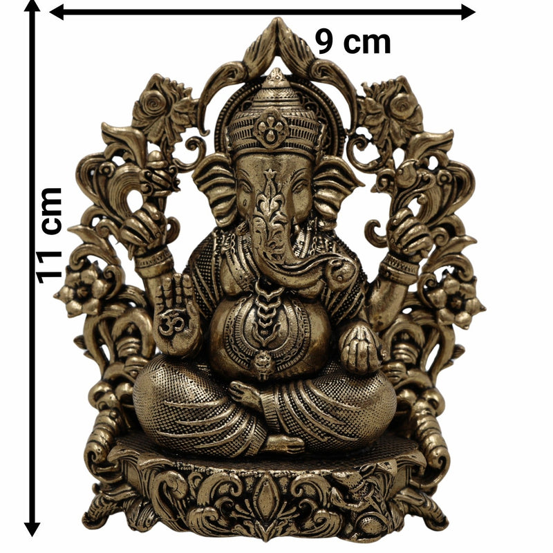 Brass Ganesh Idol, Ganapati Murti, Vighnaharta Statue for Pooja, Home Temple, Decor, Ganesh Chaturthi & Gifts,Gold, 4.5 Inch, 1 Piece