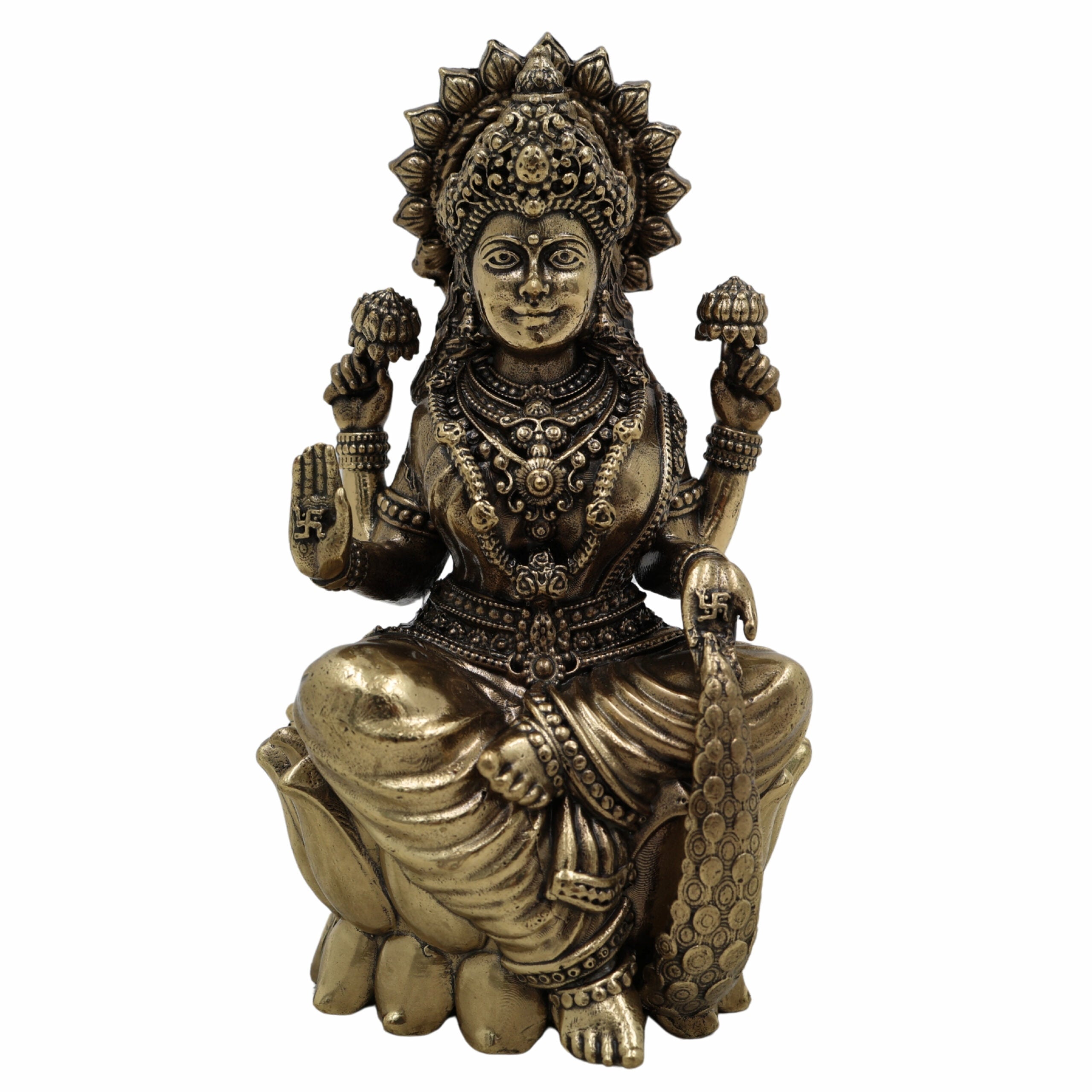 Handcrafted Brass Lakshmi Idol – Mahalakshmi, Gaja Lakshmi, Shri Devi, Kamala, Padma – Pital Murti for Pooja, Mandir, Diwali, Vastu, and Gifts,Gold, 4.5 Inch, 1 Piece