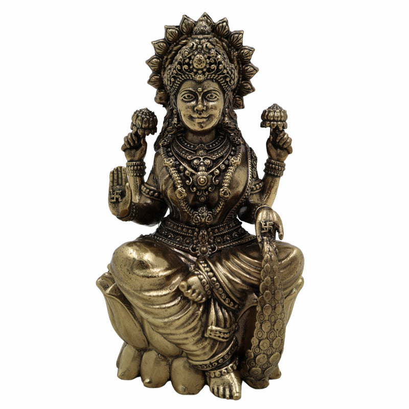 Handcrafted Brass Lakshmi Idol – Mahalakshmi, Gaja Lakshmi, Shri Devi, Kamala, Padma – Pital Murti for Pooja, Mandir, Diwali, Vastu, and Gifts,Gold, 4.5 Inch, 1 Piece