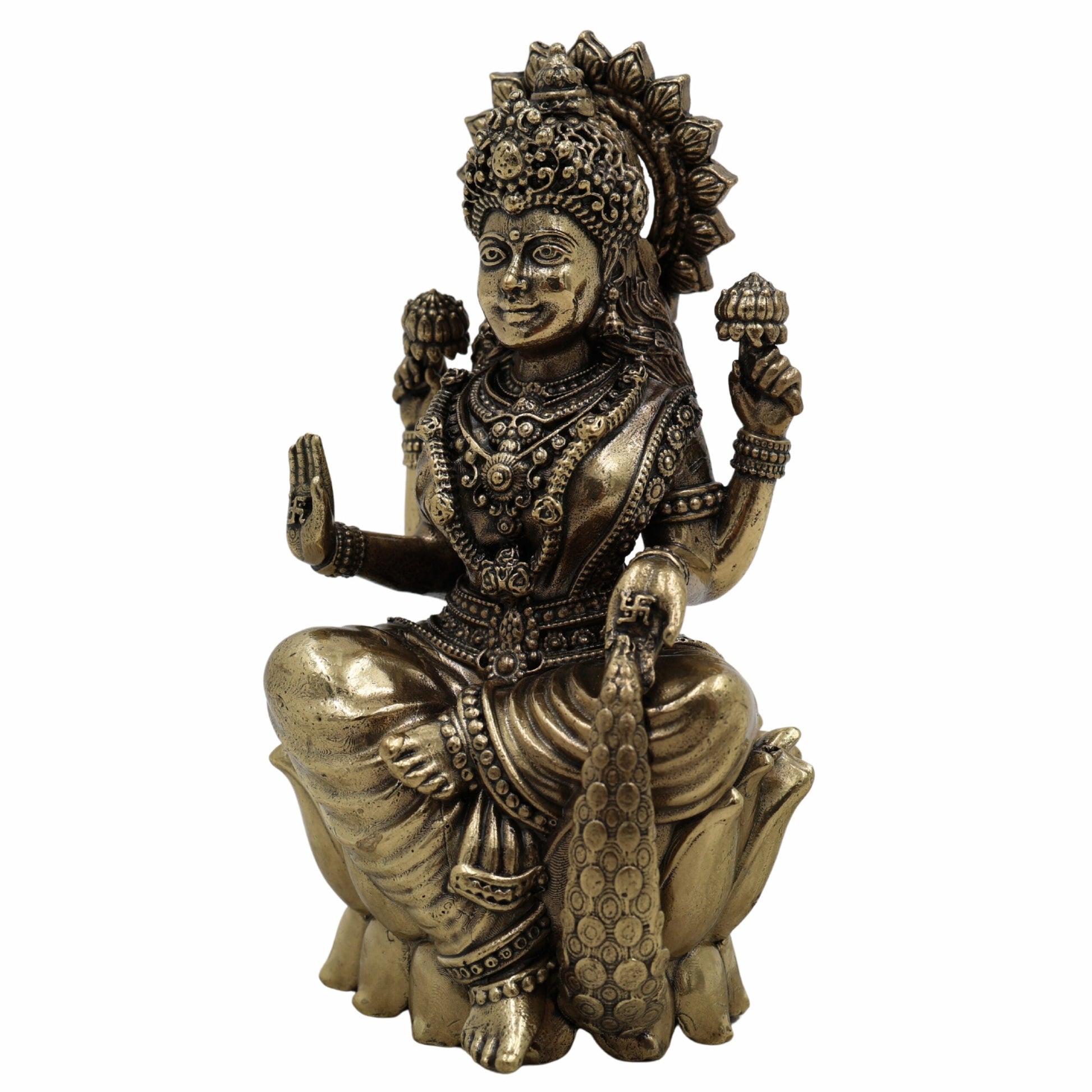 Handcrafted Brass Lakshmi Idol – Mahalakshmi, Gaja Lakshmi, Shri Devi, Kamala, Padma – Pital Murti for Pooja, Mandir, Diwali, Vastu, and Gifts,Gold, 4.5 Inch, 1 Piece