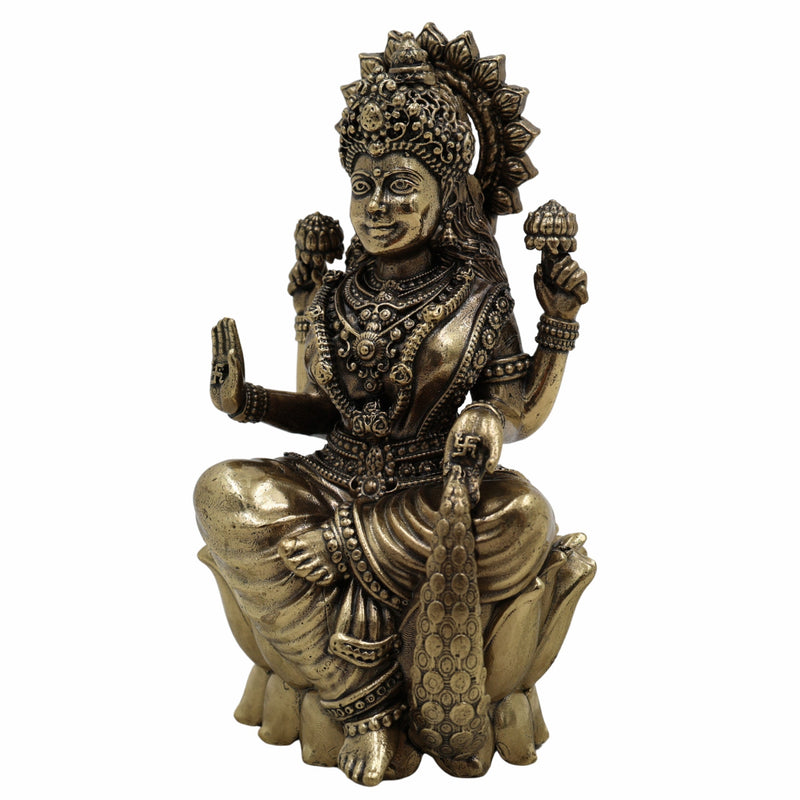Handcrafted Brass Lakshmi Idol – Mahalakshmi, Gaja Lakshmi, Shri Devi, Kamala, Padma – Pital Murti for Pooja, Mandir, Diwali, Vastu, and Gifts,Gold, 4.5 Inch, 1 Piece