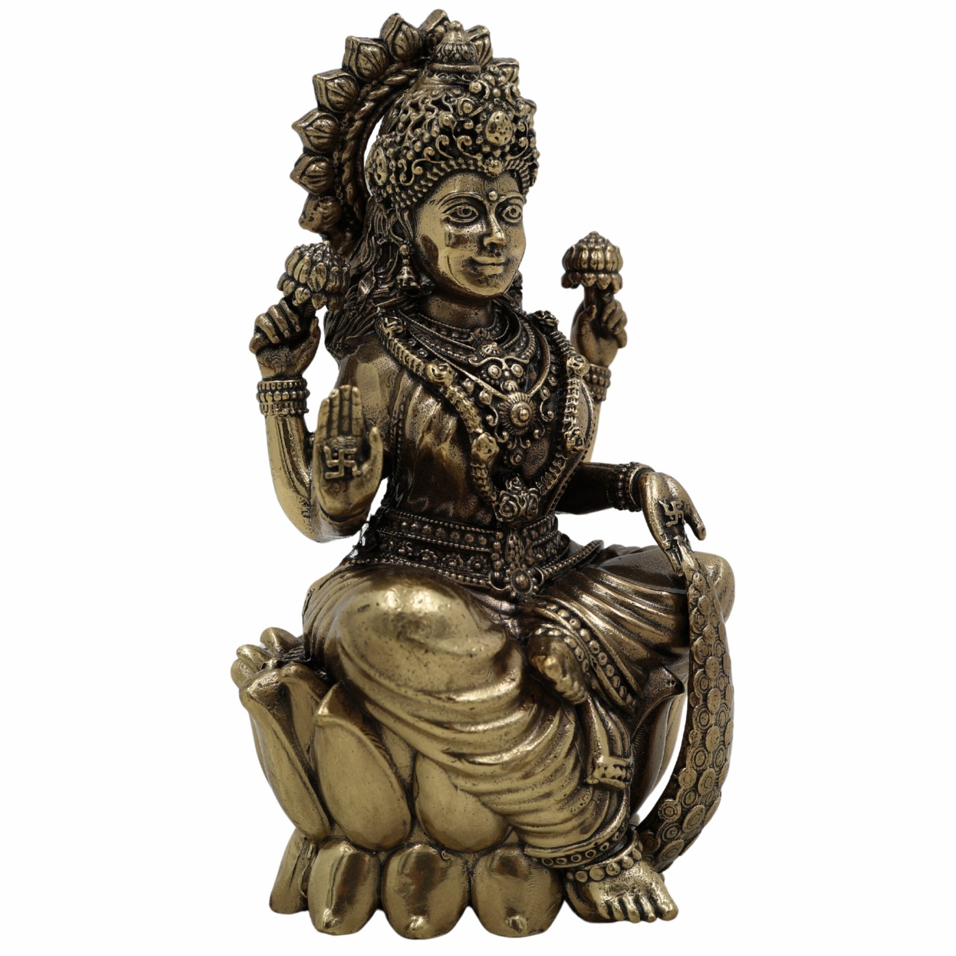 Handcrafted Brass Lakshmi Idol – Mahalakshmi, Gaja Lakshmi, Shri Devi, Kamala, Padma – Pital Murti for Pooja, Mandir, Diwali, Vastu, and Gifts,Gold, 4.5 Inch, 1 Piece
