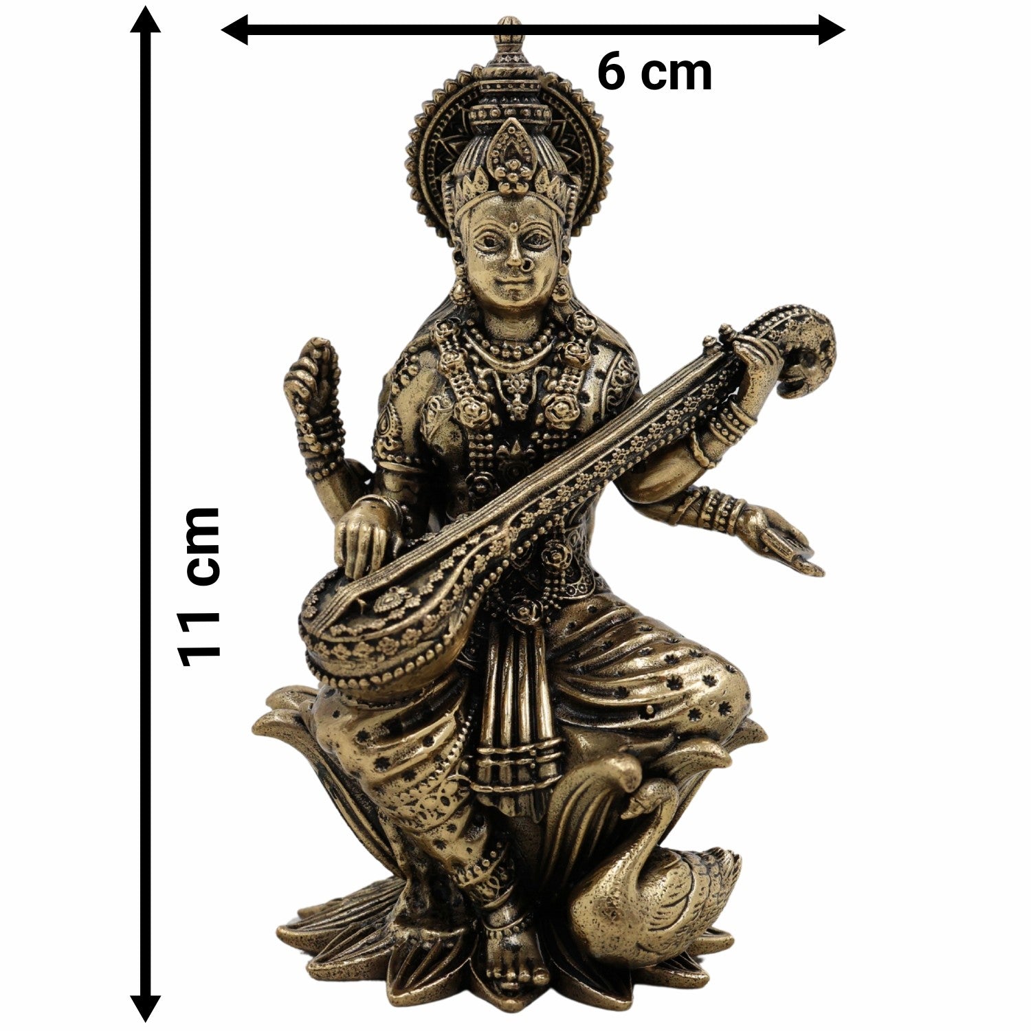 Brass Saraswati Idol, Maa Saraswati Murti, Sharada Statue, Vagdevi Sculpture, Goddess of Knowledge, Wisdom & Arts for Home Temple, Pooja Room & Study Decor,Gold, 4.5 Inch, 1 Piece