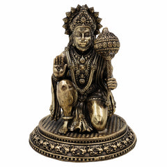 Brass Hanuman Idol – Anjaneya, Bajrangbali, Pavanputra, Sankat Mochan, Veer Hanuman Murti for Puja, Home Temple & Gifts,Gold, 4.5 Inch, 1 Piece
