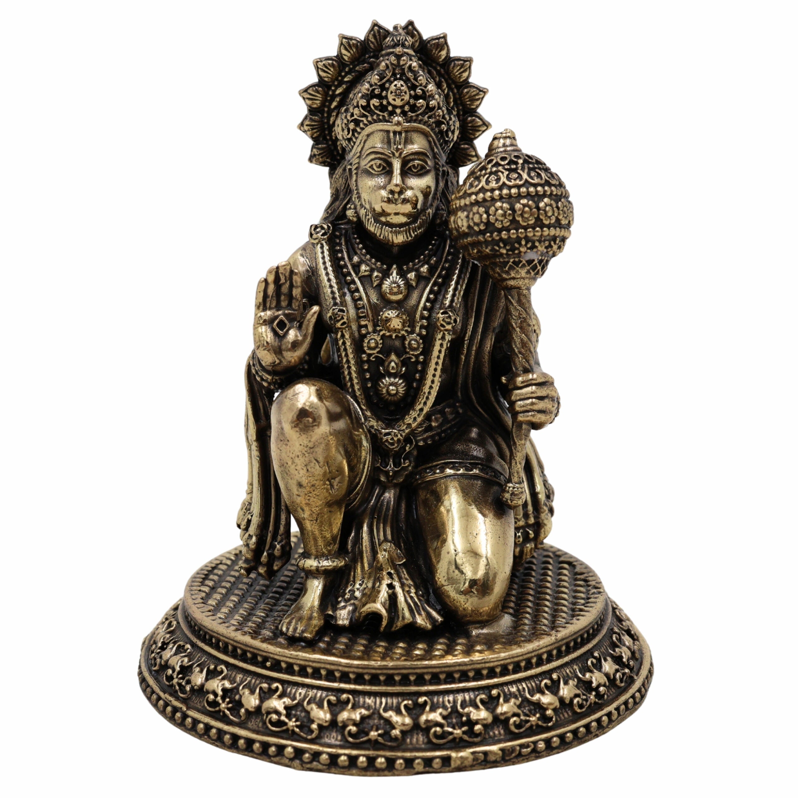 Brass Hanuman Idol – Anjaneya, Bajrangbali, Pavanputra, Sankat Mochan, Veer Hanuman Murti for Puja, Home Temple & Gifts,Gold, 4.5 Inch, 1 Piece
