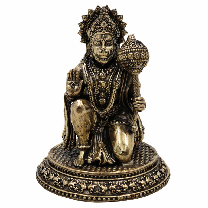Brass Hanuman Idol – Anjaneya, Bajrangbali, Pavanputra, Sankat Mochan, Veer Hanuman Murti for Puja, Home Temple & Gifts,Gold, 4.5 Inch, 1 Piece
