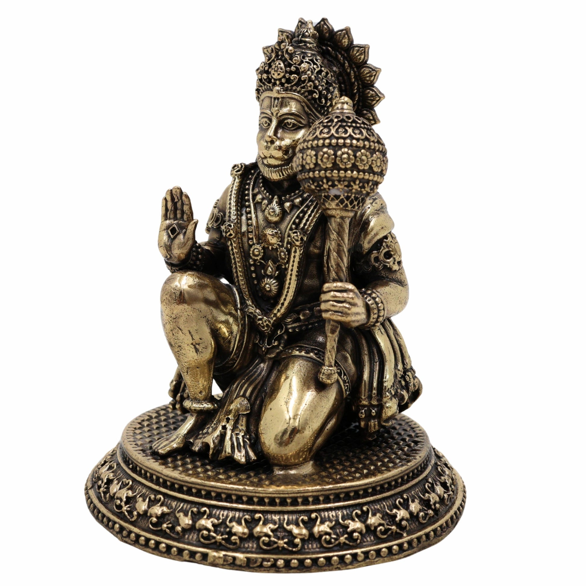 Brass Hanuman Idol – Anjaneya, Bajrangbali, Pavanputra, Sankat Mochan, Veer Hanuman Murti for Puja, Home Temple & Gifts,Gold, 4.5 Inch, 1 Piece