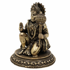 Brass Hanuman Idol – Anjaneya, Bajrangbali, Pavanputra, Sankat Mochan, Veer Hanuman Murti for Puja, Home Temple & Gifts,Gold, 4.5 Inch, 1 Piece