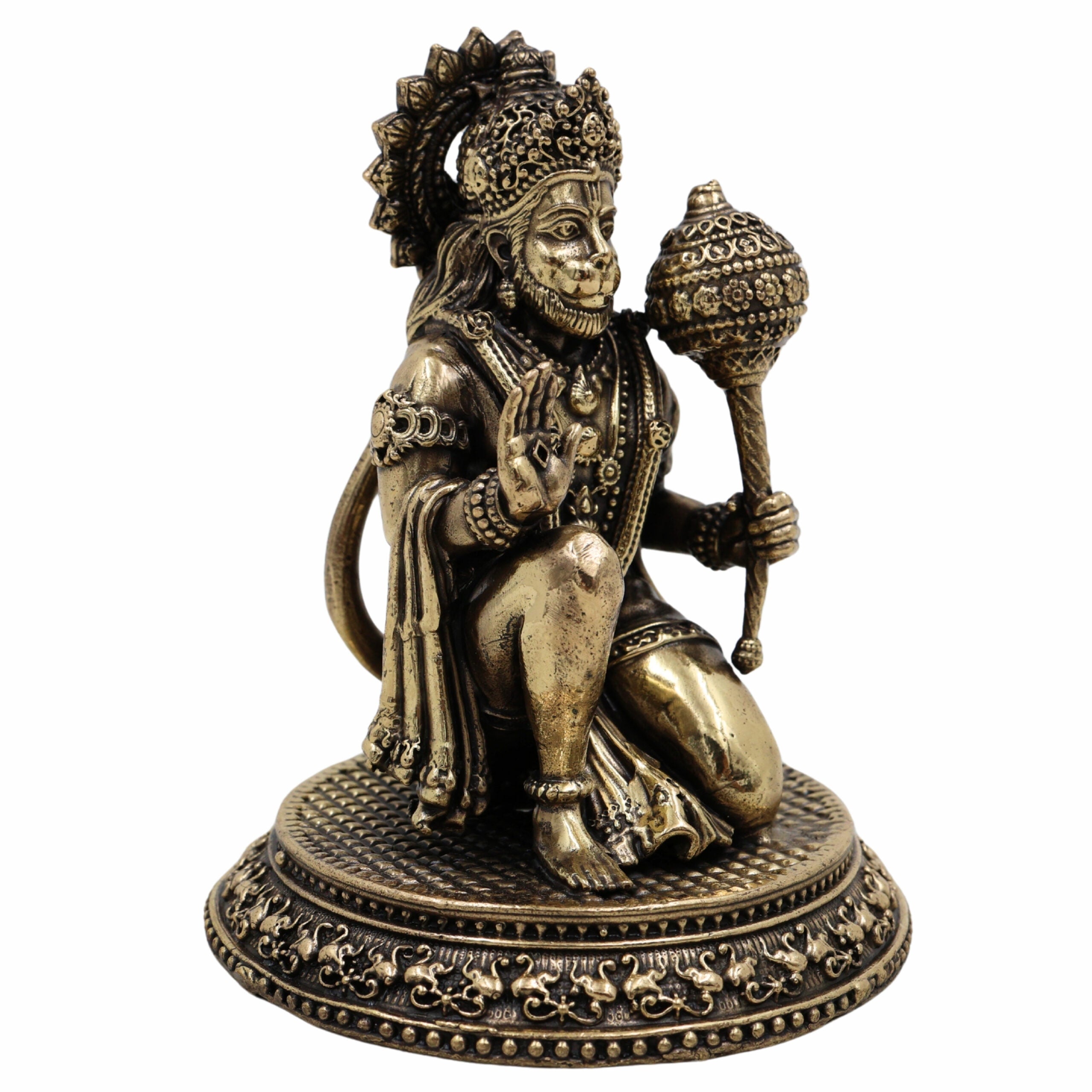 Brass Hanuman Idol – Anjaneya, Bajrangbali, Pavanputra, Sankat Mochan, Veer Hanuman Murti for Puja, Home Temple & Gifts,Gold, 4.5 Inch, 1 Piece