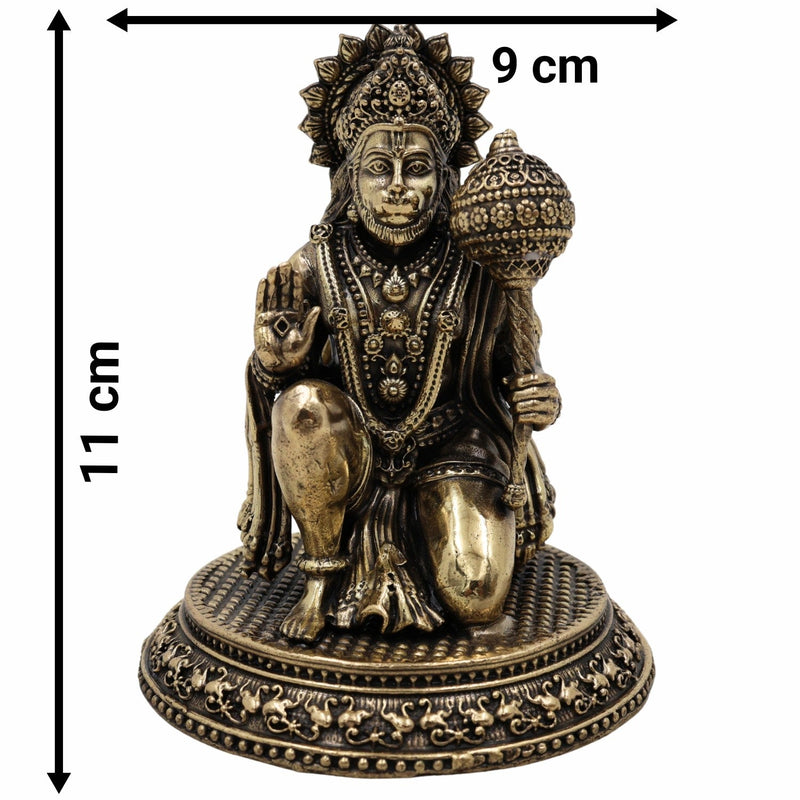 Brass Hanuman Idol – Anjaneya, Bajrangbali, Pavanputra, Sankat Mochan, Veer Hanuman Murti for Puja, Home Temple & Gifts,Gold, 4.5 Inch, 1 Piece