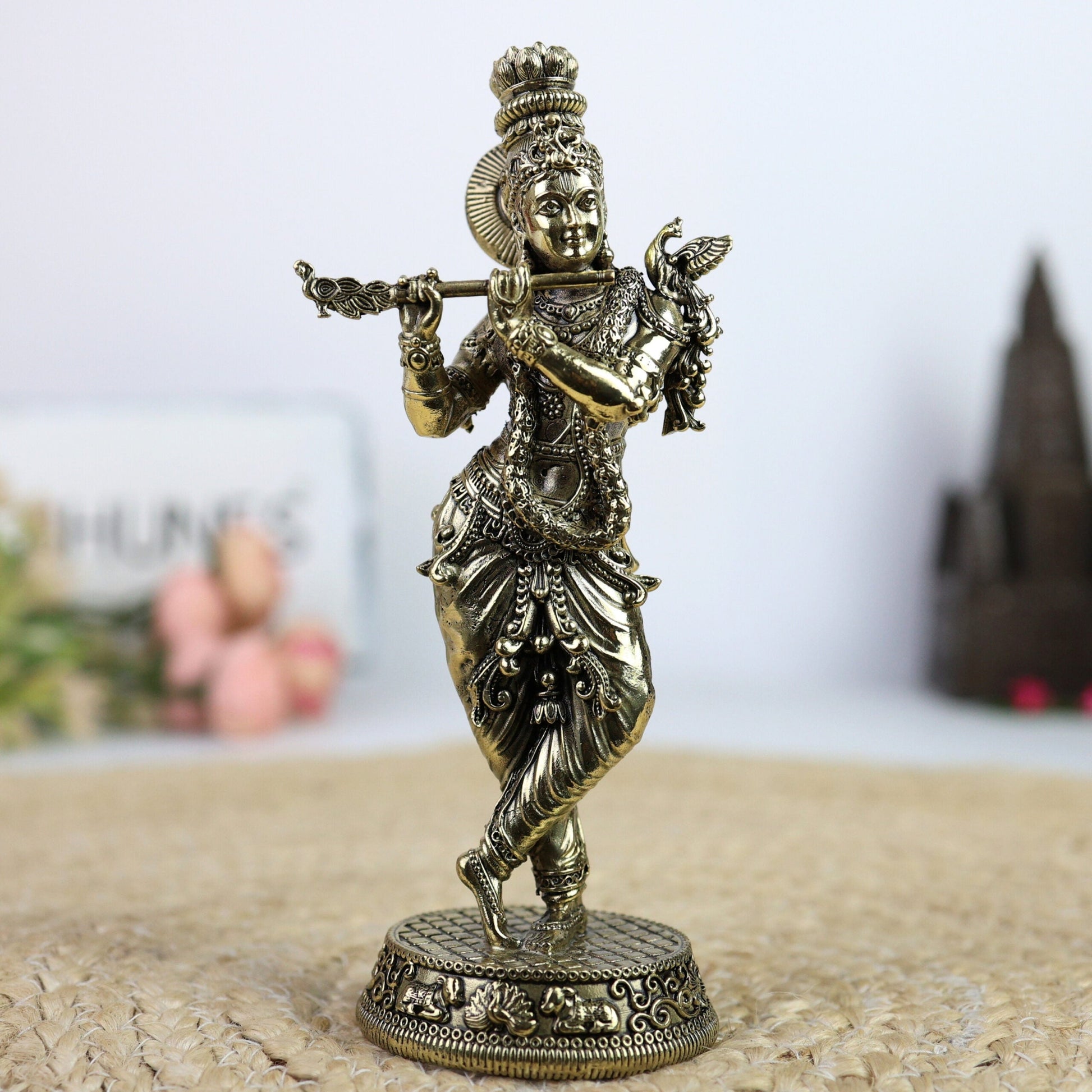 Brass Krishna Idol | Murlidhar Kanha Gopal Govinda Murti | Handmade Shree Krishna Statue for Home Temple, Janmashtami & Gift,Gold, 6.5 Inch, 1 Piece