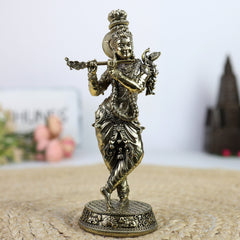 Brass Krishna Idol | Murlidhar Kanha Gopal Govinda Murti | Handmade Shree Krishna Statue for Home Temple, Janmashtami & Gift,Gold, 6.5 Inch, 1 Piece