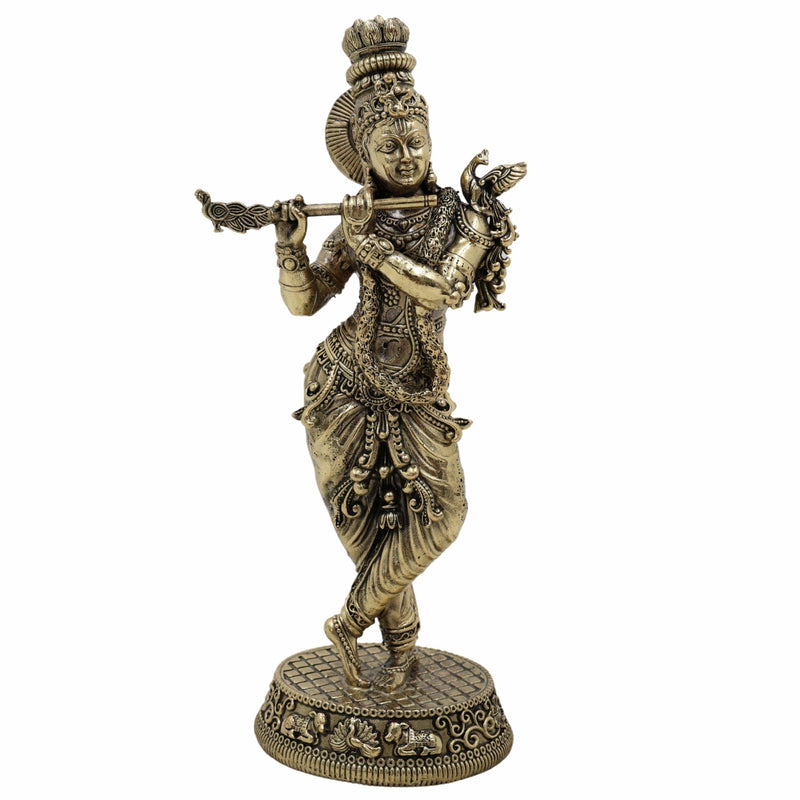 Brass Krishna Idol | Murlidhar Kanha Gopal Govinda Murti | Handmade Shree Krishna Statue for Home Temple, Janmashtami & Gift,Gold, 6.5 Inch, 1 Piece