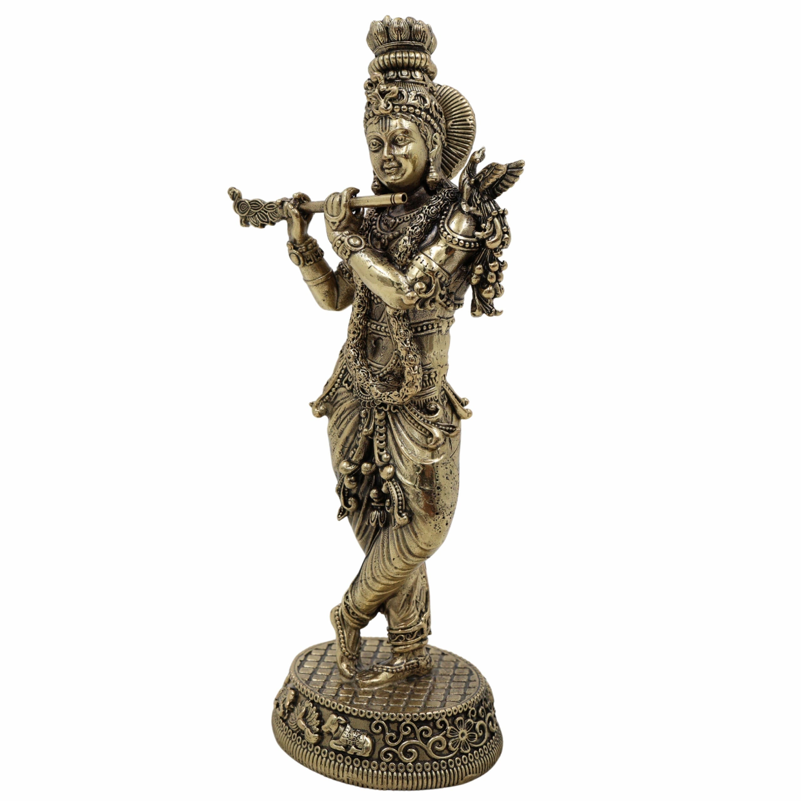 Brass Krishna Idol | Murlidhar Kanha Gopal Govinda Murti | Handmade Shree Krishna Statue for Home Temple, Janmashtami & Gift,Gold, 6.5 Inch, 1 Piece