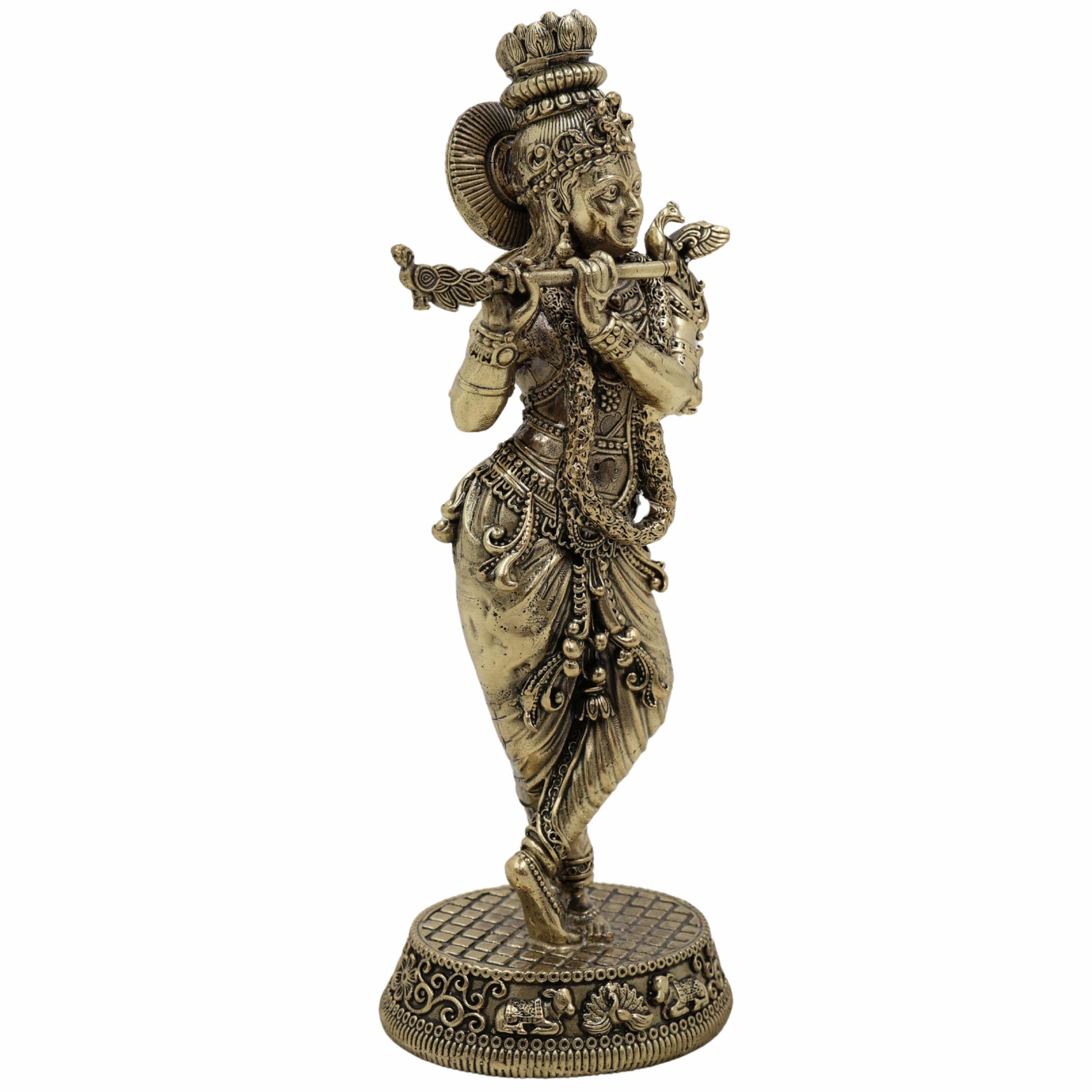 Brass Krishna Idol | Murlidhar Kanha Gopal Govinda Murti | Handmade Shree Krishna Statue for Home Temple, Janmashtami & Gift,Gold, 6.5 Inch, 1 Piece