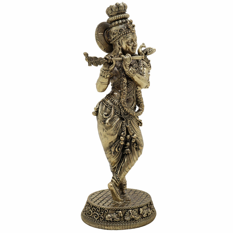Brass Krishna Idol | Murlidhar Kanha Gopal Govinda Murti | Handmade Shree Krishna Statue for Home Temple, Janmashtami & Gift,Gold, 6.5 Inch, 1 Piece