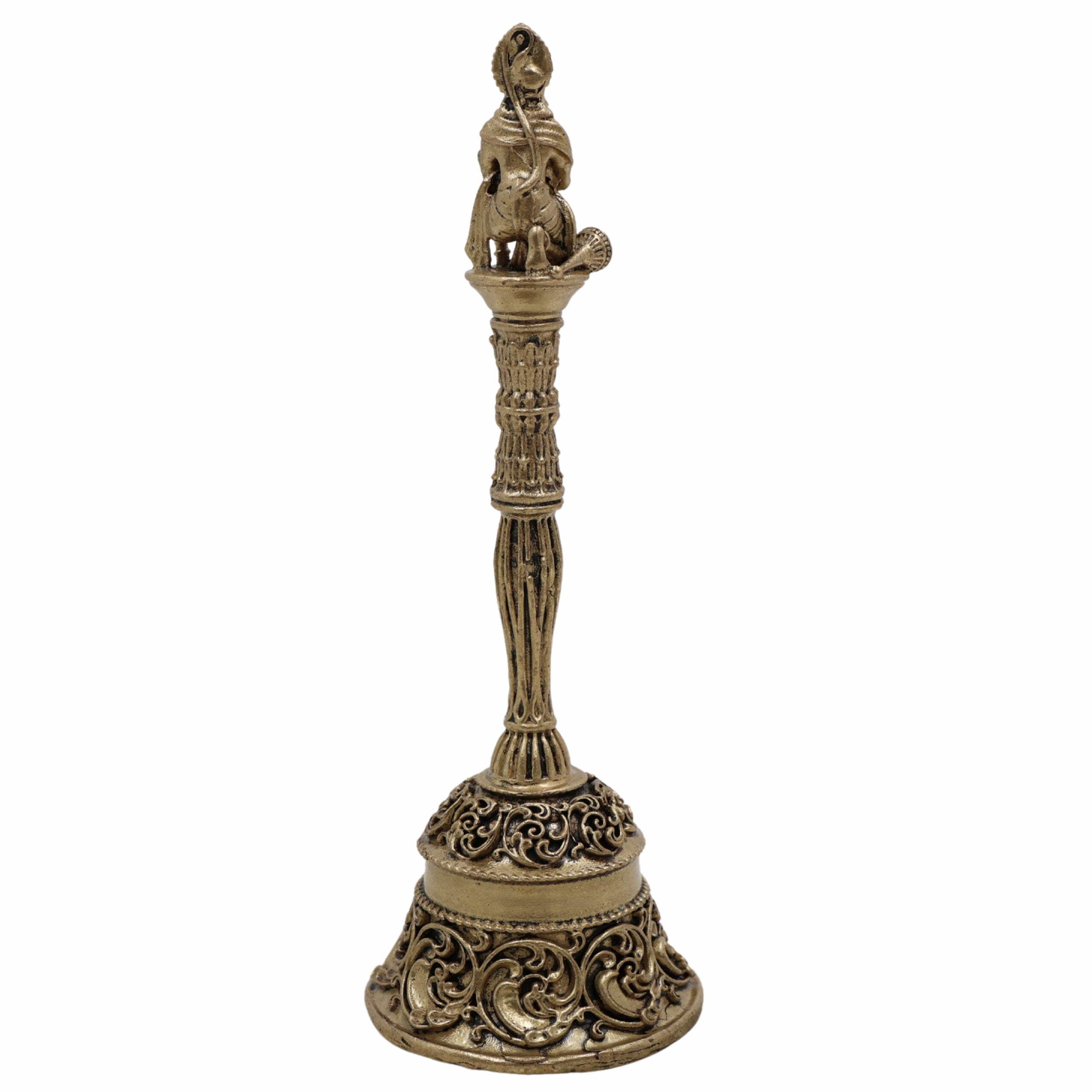 Brass Hanuman Ghanti, Bajrangbali Temple Bell, Peetal Hanuman Ghante for Pooja, Mandir & Home Decor, Gold, 5.5 Inch, 1 Piece