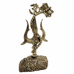 Brass Trishul with Damru Idol, Lord Shiva Trident Statue, Mahadev Trishul for Puja, Home Temple & Spiritual Decor,Gold, 4 Inch, 1 Piece