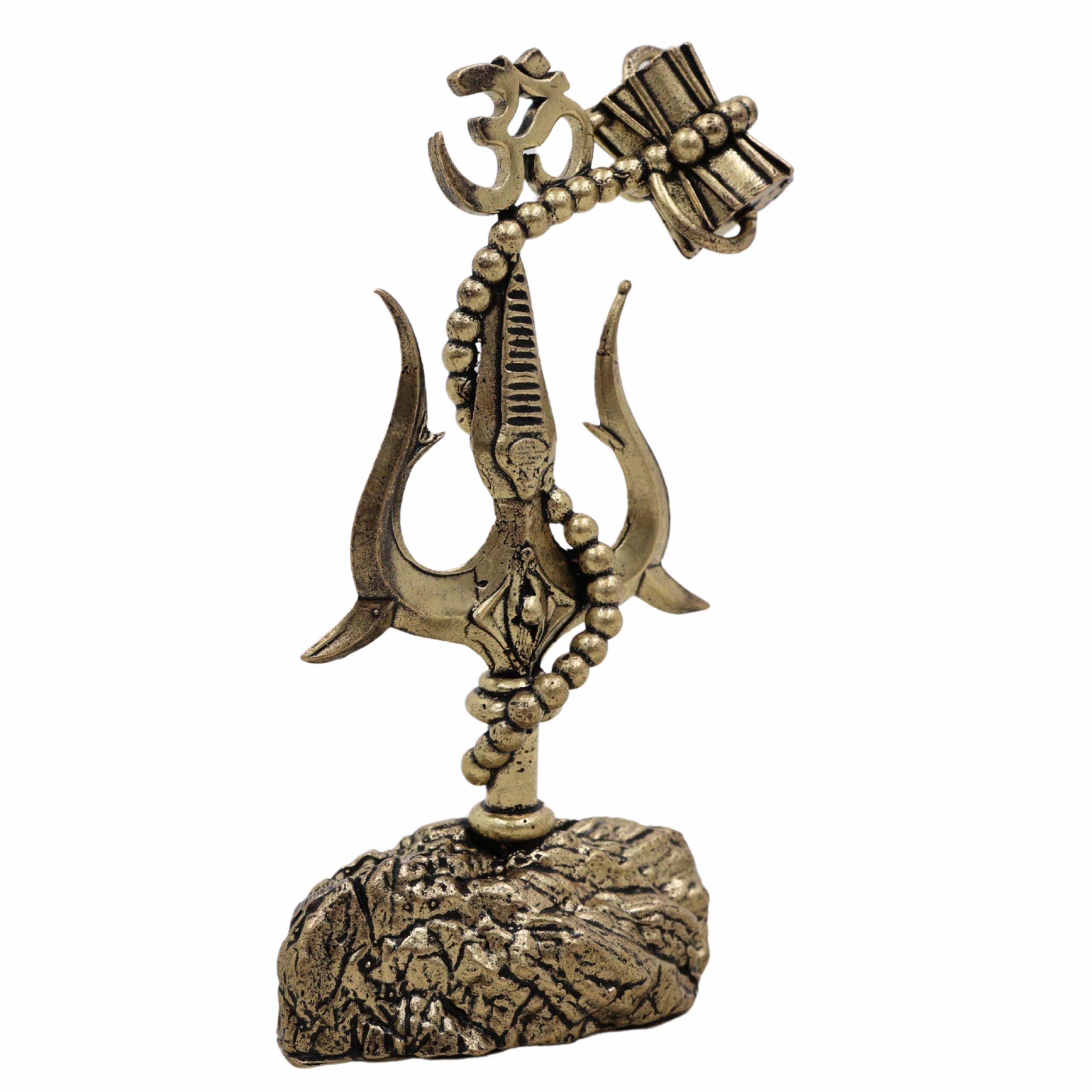 Brass Trishul with Damru Idol, Lord Shiva Trident Statue, Mahadev Trishul for Puja, Home Temple & Spiritual Decor,Gold, 4 Inch, 1 Piece