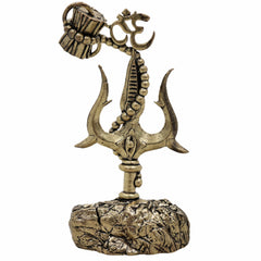 Brass Trishul with Damru Idol, Lord Shiva Trident Statue, Mahadev Trishul for Puja, Home Temple & Spiritual Decor,Gold, 4 Inch, 1 Piece