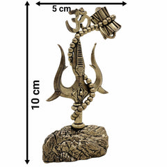 Brass Trishul with Damru Idol, Lord Shiva Trident Statue, Mahadev Trishul for Puja, Home Temple & Spiritual Decor,Gold, 4 Inch, 1 Piece