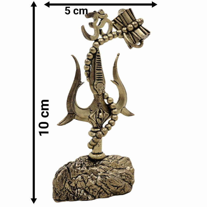 Brass Trishul with Damru Idol, Lord Shiva Trident Statue, Mahadev Trishul for Puja, Home Temple & Spiritual Decor,Gold, 4 Inch, 1 Piece