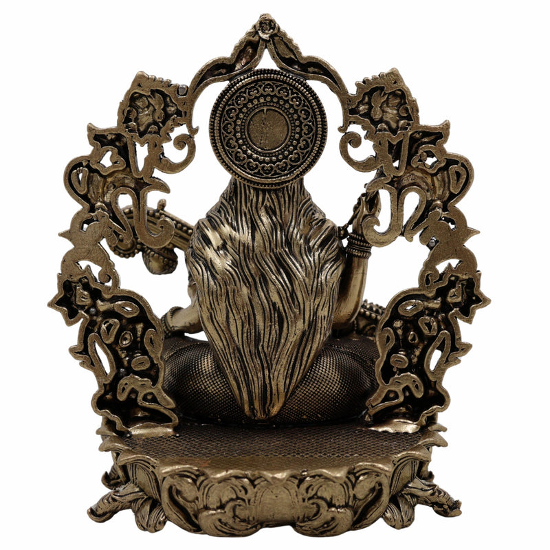 Brass Saraswati Idol, Veena Vadini, Sharada, Vagdevi, Maa Saraswati Murti for Pooja, Study Room, Vasant Panchami & Home Decor,Gold, 4.5 Inch, 1 Piece