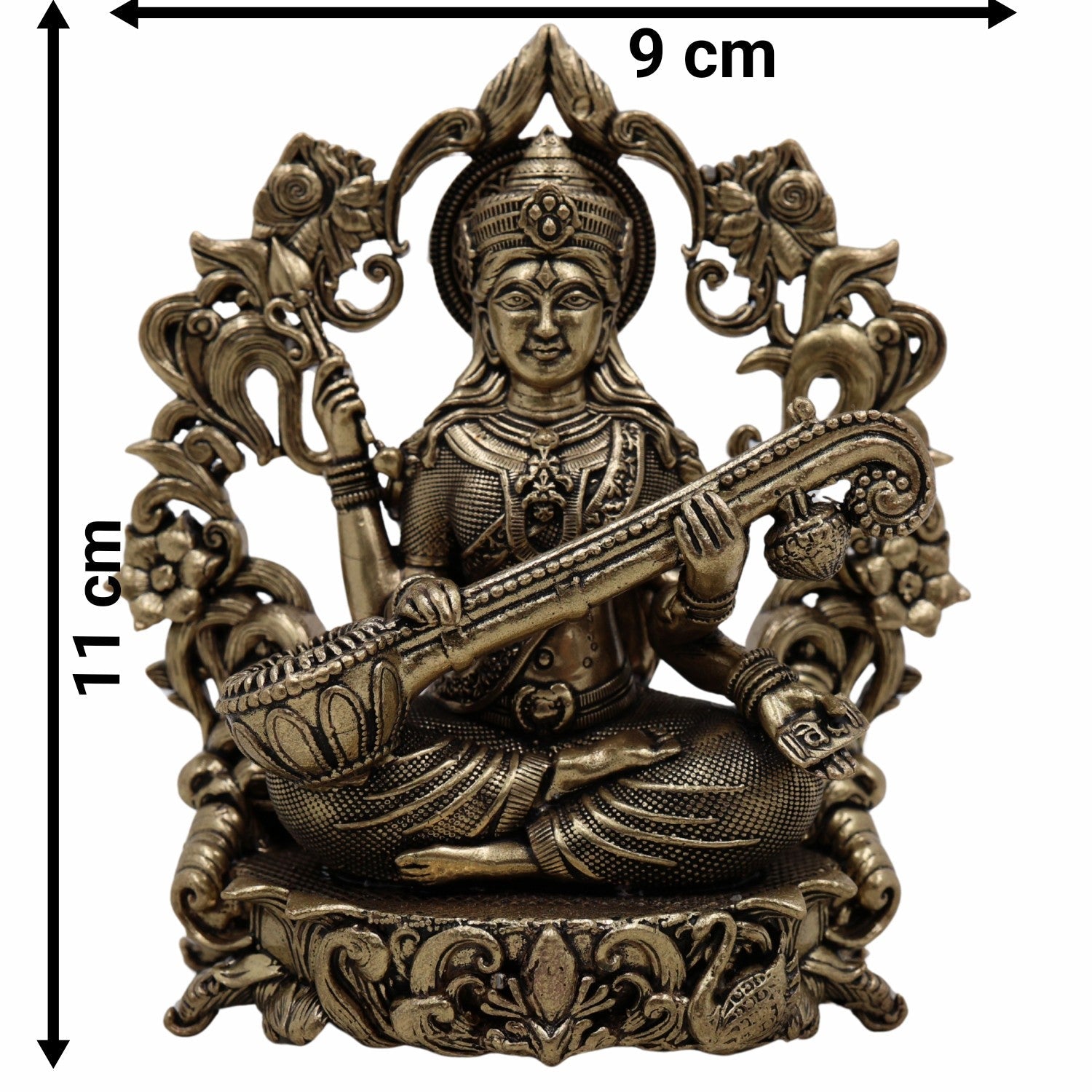 Brass Saraswati Idol, Veena Vadini, Sharada, Vagdevi, Maa Saraswati Murti for Pooja, Study Room, Vasant Panchami & Home Decor,Gold, 4.5 Inch, 1 Piece