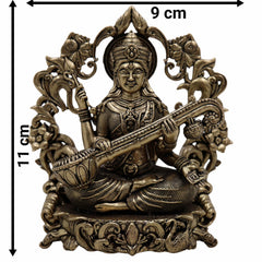 Brass Saraswati Idol, Veena Vadini, Sharada, Vagdevi, Maa Saraswati Murti for Pooja, Study Room, Vasant Panchami & Home Decor,Gold, 4.5 Inch, 1 Piece