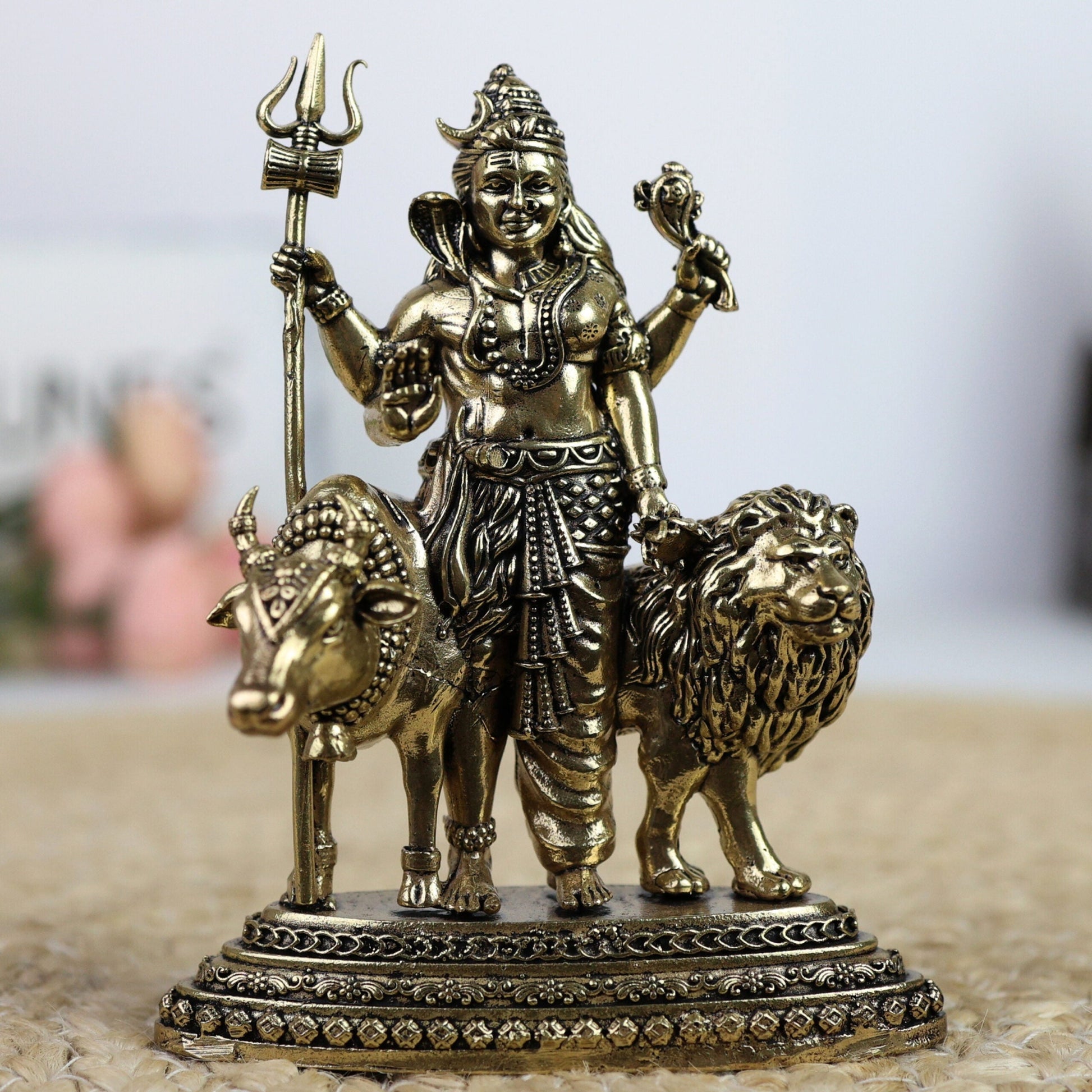 Brass Ardhanarishvara Idol – Shiva Parvati Murti | Ardhanari Arthanari Pital Statue for Home Temple, Puja & Gifts,Gold, 4.5 Inch, 1 Piece