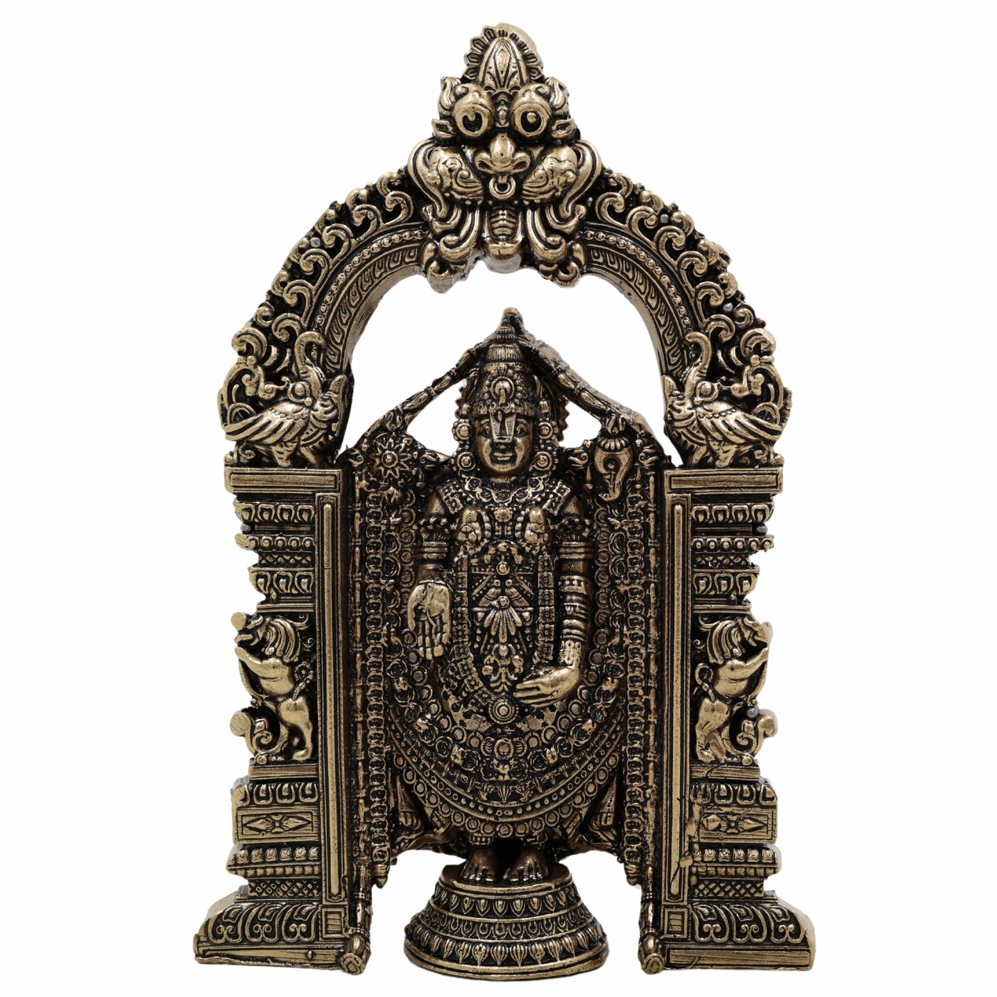 Brass Tirupati Balaji Idol | Venkateswara Govinda Srinivasa Statue | Handcrafted Pital Murti for Home Temple & Puja Decor,Gold, 6 Inch, 1 Piece