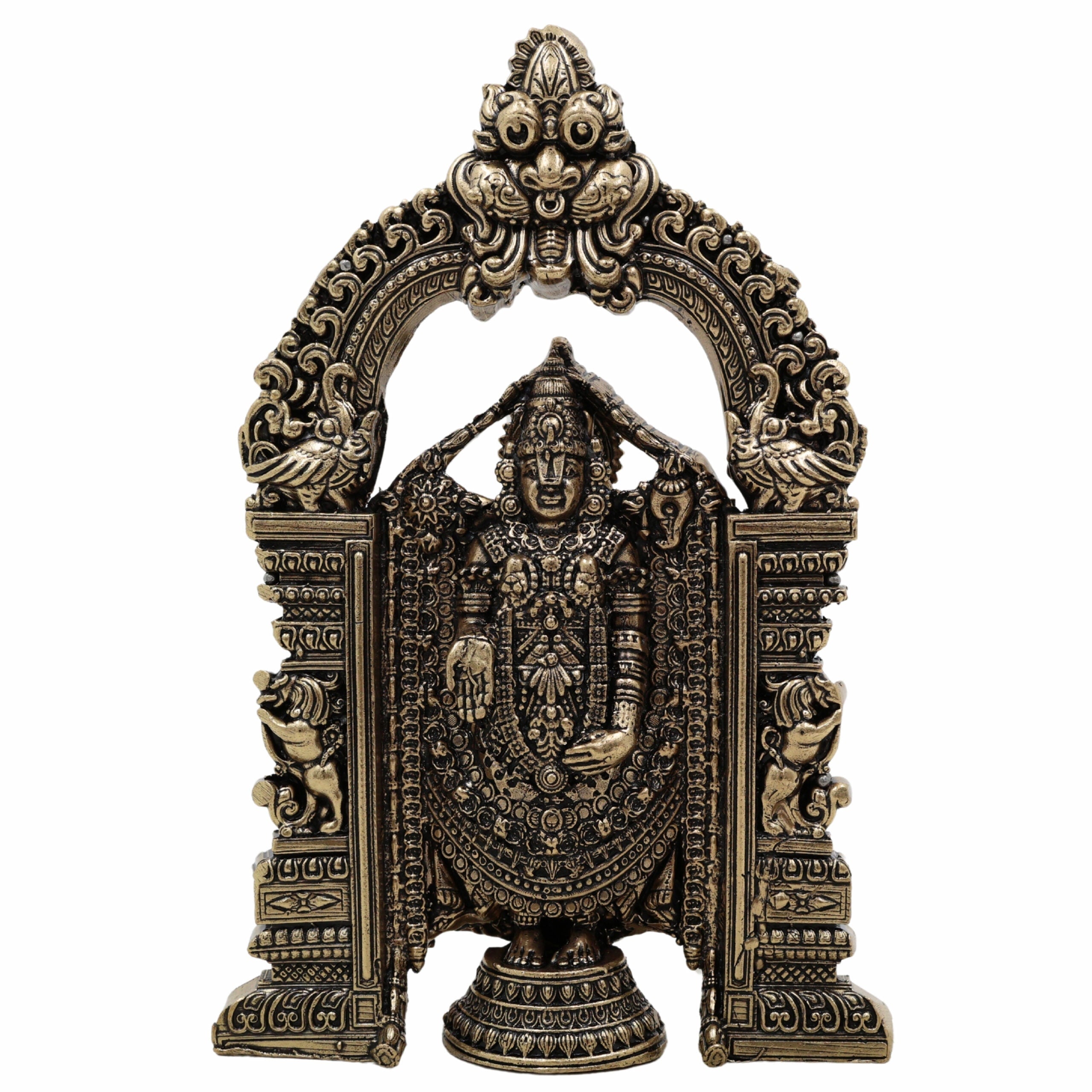 Brass Tirupati Balaji Idol | Venkateswara Govinda Srinivasa Statue | Handcrafted Pital Murti for Home Temple & Puja Decor,Gold, 6 Inch, 1 Piece