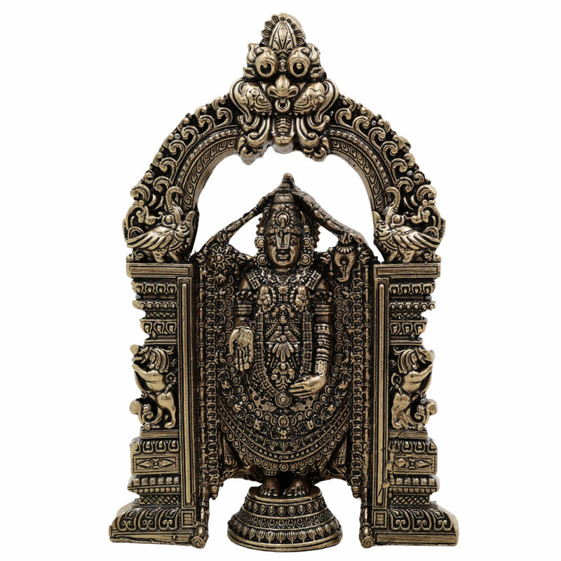 Brass Tirupati Balaji Idol | Venkateswara Govinda Srinivasa Statue | Handcrafted Pital Murti for Home Temple & Puja Decor,Gold, 6 Inch, 1 Piece