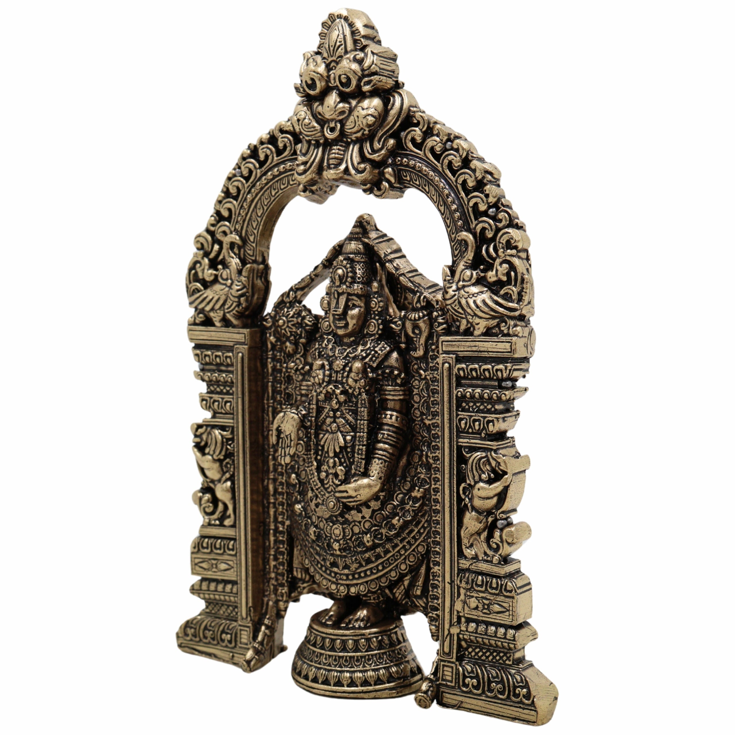 Brass Tirupati Balaji Idol | Venkateswara Govinda Srinivasa Statue | Handcrafted Pital Murti for Home Temple & Puja Decor,Gold, 6 Inch, 1 Piece